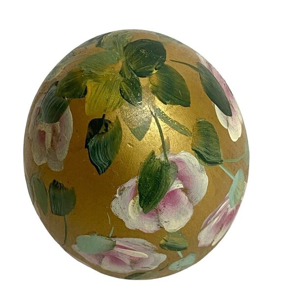 Handpainted Egg Figurine Pink and Gold Floral 4.5" high Signed - Picture 5 of 9